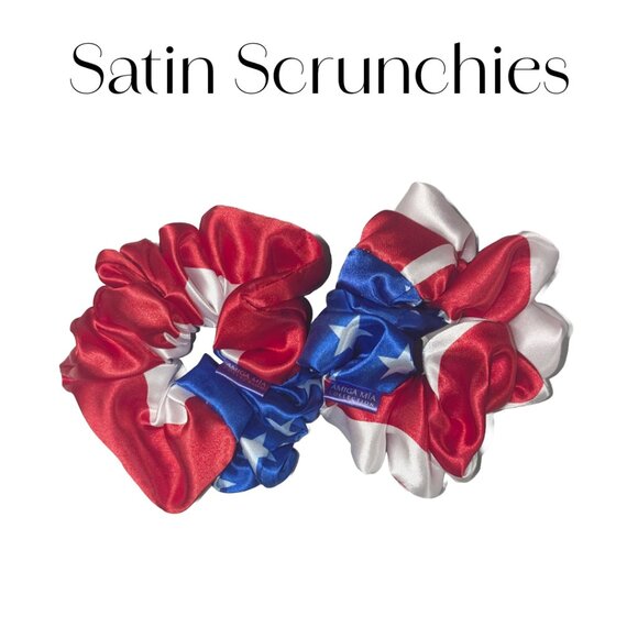 Red, white & blue satin scrunchies size large hand crafted - Picture 2 of 6